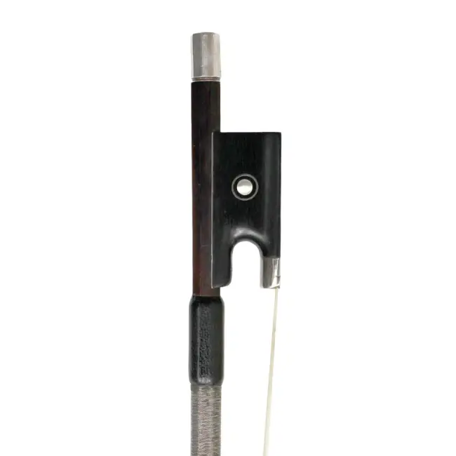 4/4 French Violin Bow by and stamped Marc Laberte, Silver and Ebony Mounted, Round Stick, 60g - Cover Image