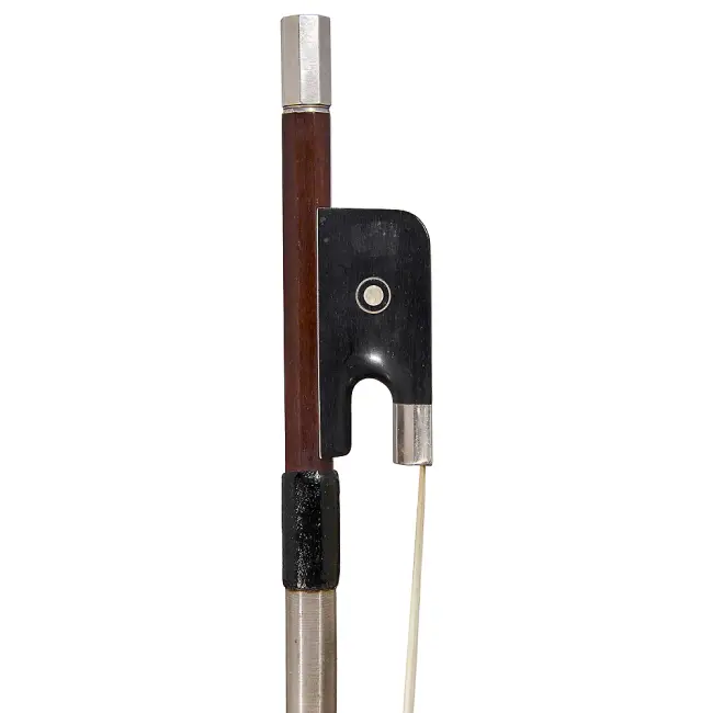 English Double Bass Bow by and stamped Brian Tunnicliffe, c2005, Silver and Ebony Mounted, Round Stick - Cover Image