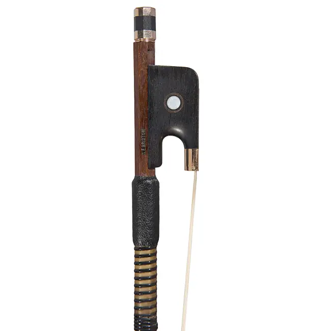  4/4 English Violoncello Bow by and stamped S.E. Bristow, Gold and Ebony Mounted, Octagonal Stick - Cover Image
